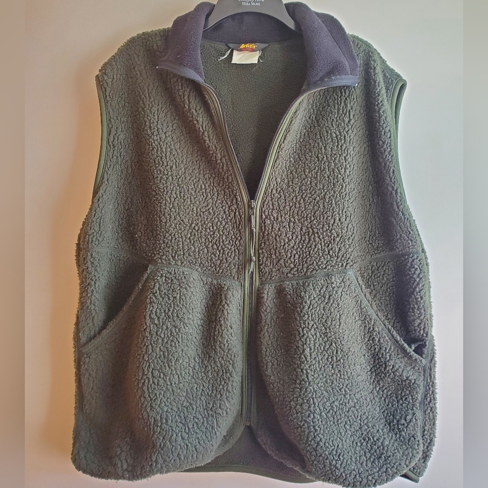 Vintage REI Vest Mens XL Green Fleece Polartec Sherpa Deep Pile